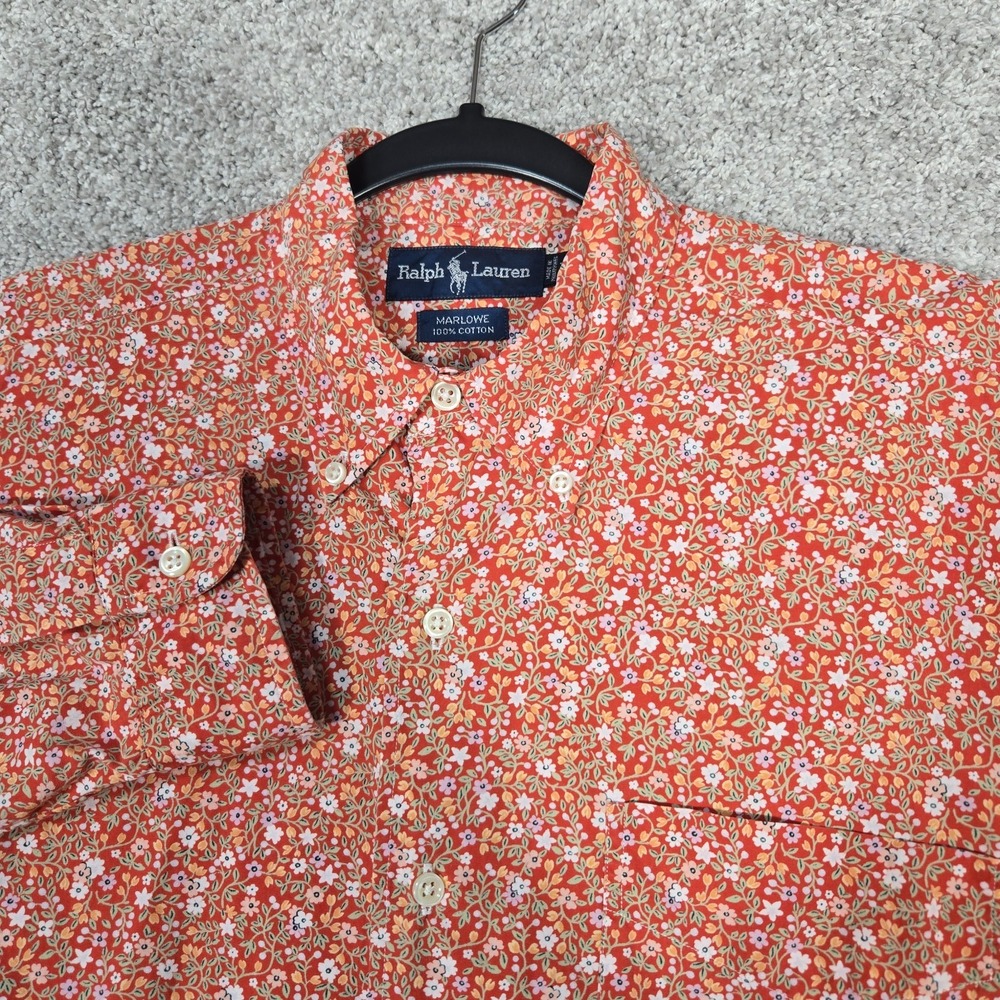 Polo Ralph Lauren shirt men Medium orange All Over Floral Print Marlowe vintage